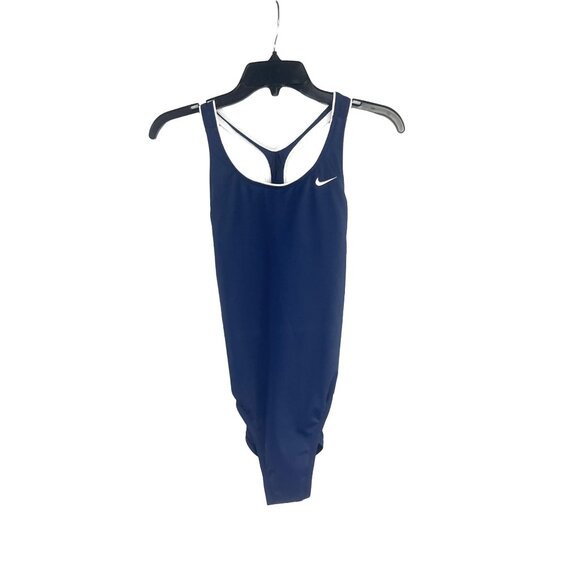 Nike Womens Racerback Swimsuit One-Piece Navy Blue With White Trim - Picture 6 of 10